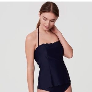 Loft Navy Blue Beach Scalloped Tankini Top, XS